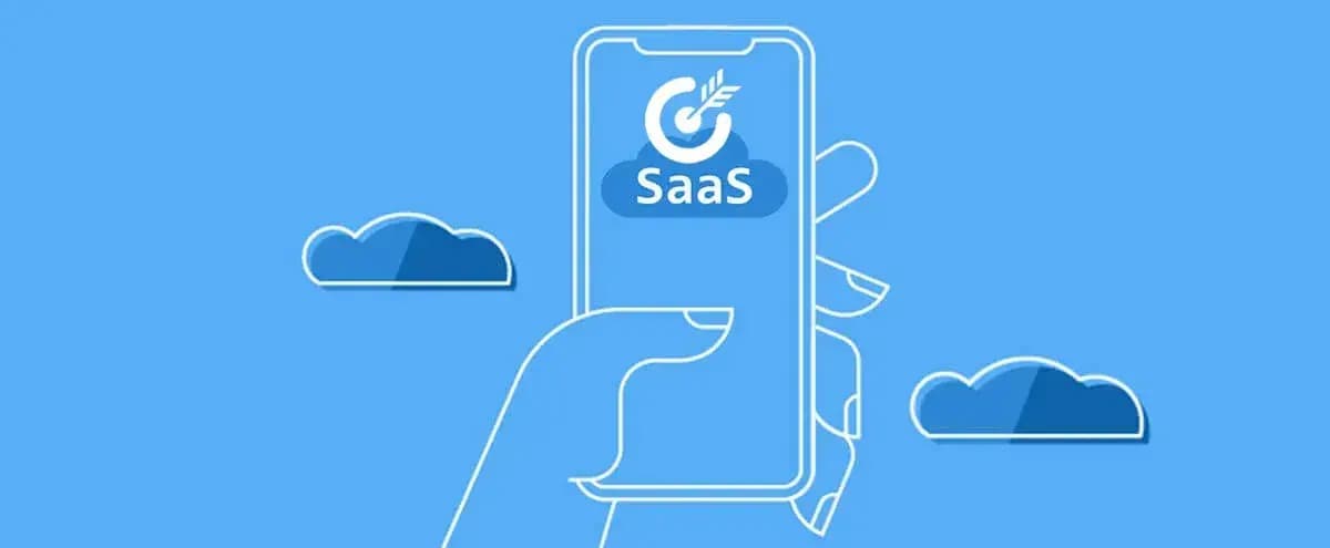 a lined phone in blue sky. SAAS targeting icon in mobile